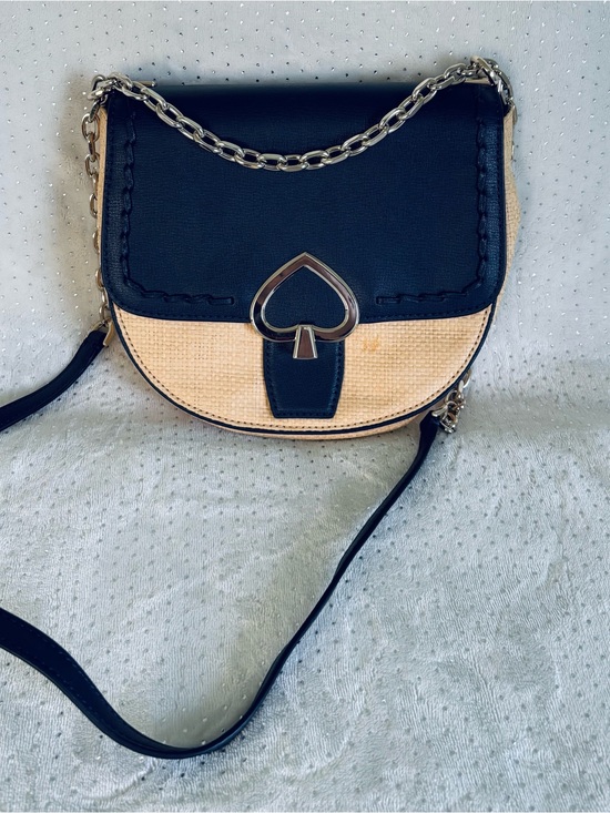 kate spade Handbags - Kate Spade ‘Robyn’ Medium Chain Crossbody Bag Navy Leather and Woven Straw